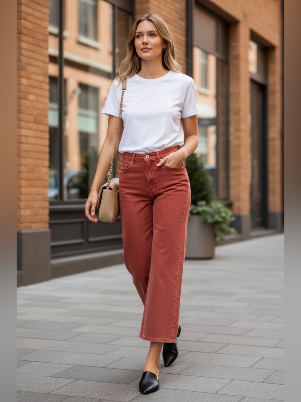 Veronica Beard Taylor Wide-Leg High-Rise Crop Jeans in Brick Red Wash